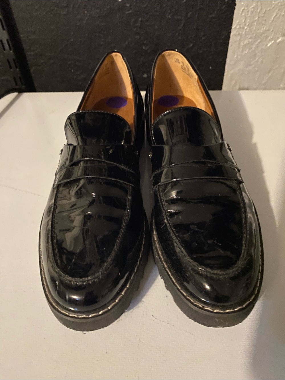 Franco Sarto Black Patent Leather Penny Loafers